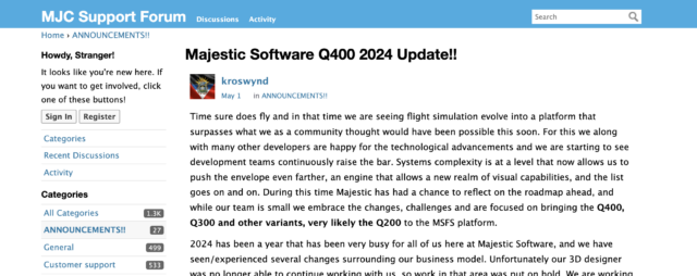 Majestic Software kündigt umfangreiches Q400-Update für 2024 an